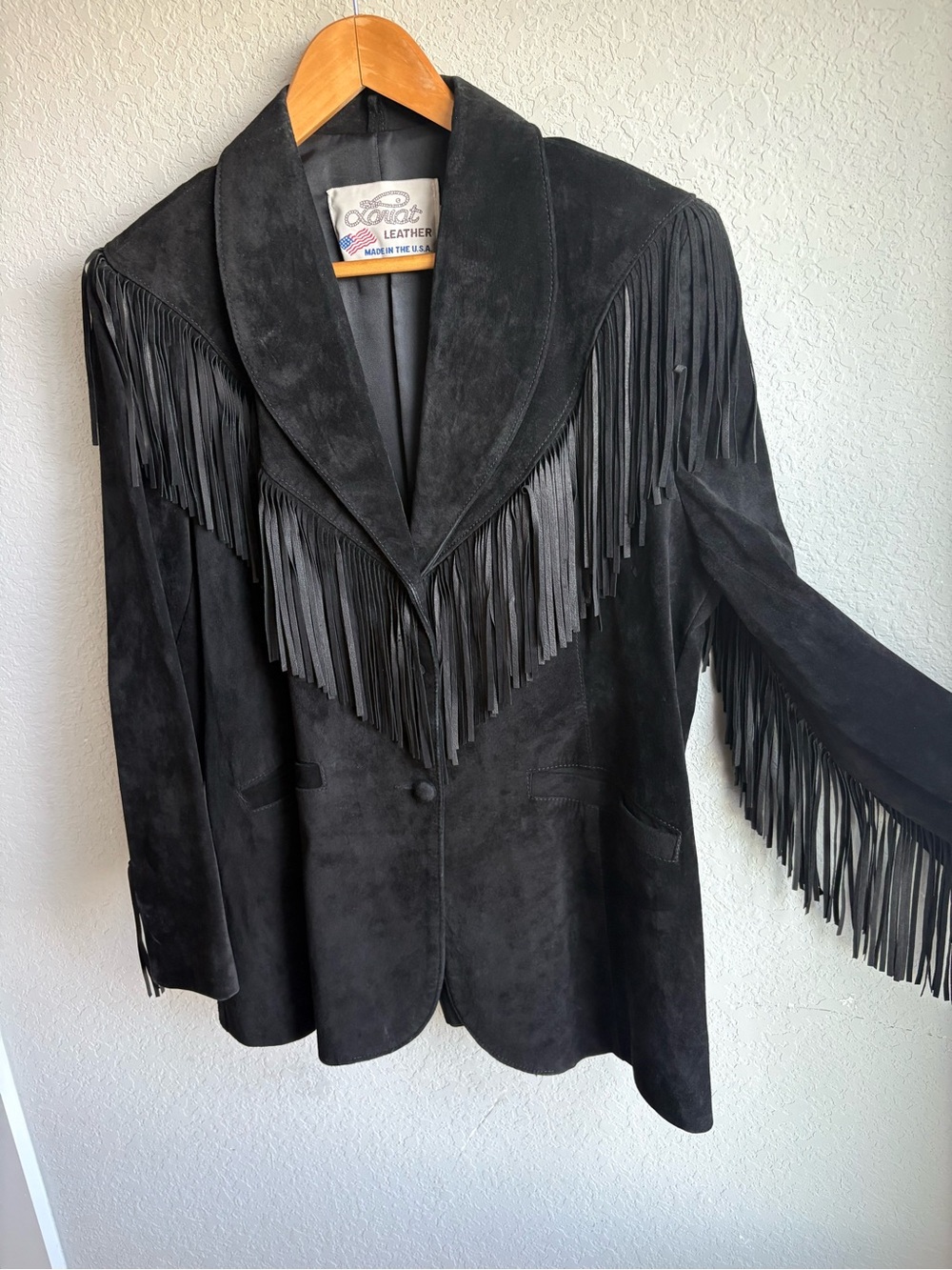 Vintage Lariat Black Leather Suede Fringe Western Jacket USA Made Large